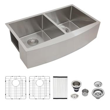 Imagem de Logmey Avental frontal Farmhouse Kitchen Double Bowl Sink, Cuba dupla, 33"*20"*9" 50/50, Stainless Steel