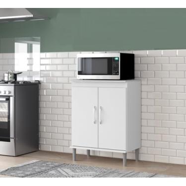 Imagem de Balcão Aparador Beauty Bancada Cozinha para Micro-ondas com 2 Portas e Uma Prateleira - Branco - Loja Inova BR
