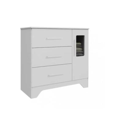 Imagem de Cômoda Infantil 3 Gavetas 1 Porta com Janela 100% MDF Popy Retro Peroba