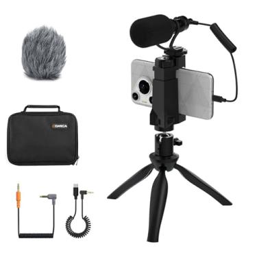 Imagem de Kit de vídeo para smartphone/iPhone Filmmaker da Comica com mini tripé, microfone espingarda e suporte de telefone (CVM-Vm10-K2) - Preto