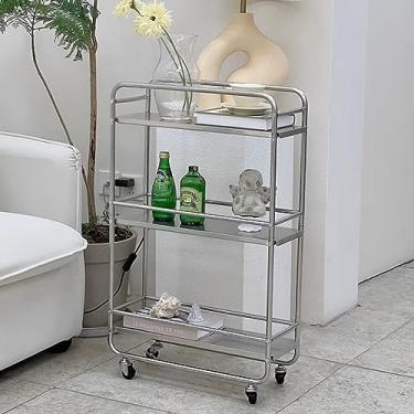 Imagem de Carrinho de ilha de cozinha com armazenamento, carrinho rolante sobre rodas, carrinho utilitário de aço inoxidável, carrinho de café móvel para sala de jantar sala de estar