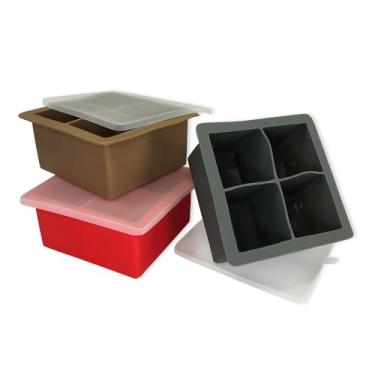 Imagem de Forma de Gelo em Silicone com Tampa, 4 Cubos Grandes, 11x11x5cm, Suporta -40°C a 230°C