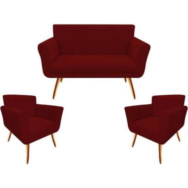 Imagem de Kit Namoradeira + 2 Poltronas Decorativa Sabrina Suede Marsala Pés Mad