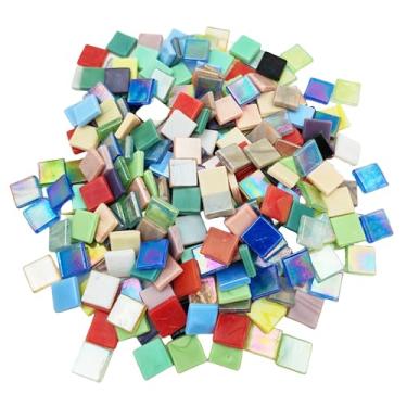 Imagem de Azulejos de mosaico de jade de gelo de 500 g, peças de mosaico de vidro quadrado de 1,5 cm para artesanato, 250 peças de material de quebra-cabeça de pintura de corte fácil cortado à mão (cores mistas