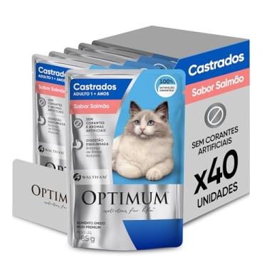 Imagem de Pack Ração Úmida Optimum Sachê para Gatos Adultos Castrados Sabor Salmão 85g - 40 unida...