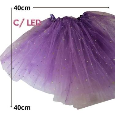 Imagem de saia tule c/ led 40cm festa adulto carnaval fantasia lilas - sm decora