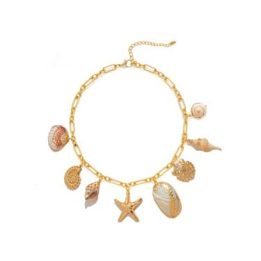 Imagem de Colar de concha com pingente de estrela do mar para mulheres, oceano, pérola, concha, puka, conchas, colares, boêmio, verão, praia, joias, Medium, Cobre, Sem Pedra Preciosa