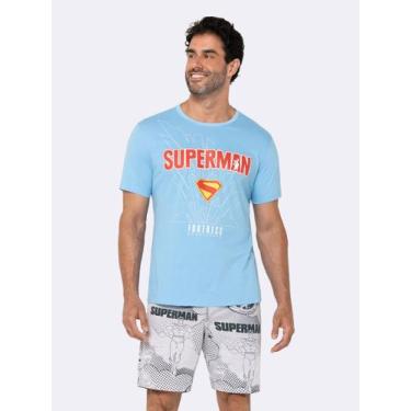 Imagem de Pijama Manga Curta Masculino Superman Azul - Veggi, Azul, XG, Masculin