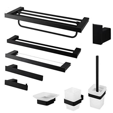 Imagem de Ferragens para banheiro preto fosco - 4 peças de suporte de papel higiênico em aço inoxidável, porta-escovas de dentes e escova de banheiro - conjunto, conjunto