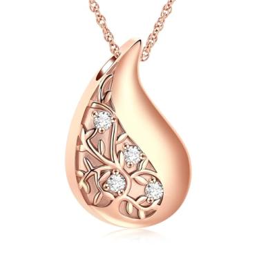 Imagem de Colar de urna árvore da vida para cinzas, gota, cremação, pingente, cinzas, lembrança, joia memorial para mulheres e homens, Aço inoxidável, Sem Pedra Preciosa