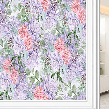 Imagem de Película de janela de privacidade de flores, textura de estilo floral, filme de vidro para sala de estar e escritório em casa, L90 x C 190 cm