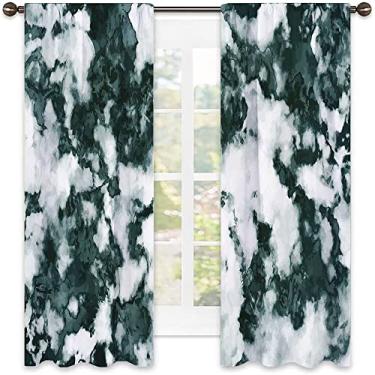Imagem de Cortinas blecaute de mármore – Cortinas de quarto e sala de estar com isolamento térmico, economia de energia e redução de ruído, L 132 x C 182 cm verde floresta branco pérola