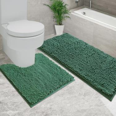 Imagem de AINAHYVA Conjunto de tapetes de banheiro de 2 peças, tapete de banho super absorvente, forro antiderrapante de PVC forte, tapetes de banho para banheiro, felpudo, grosso, lavável na máquina, banheira