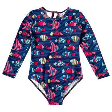 Imagem de Maiô Manga Longa Infantil Proteção UV 50+ Peixes Marinho Tip Top, 6-12