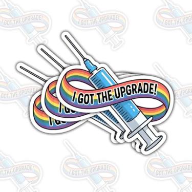 Imagem de Adesivo de 3 peças I Got The Upgrade – Adesivo engraçado de seringa de vacina com fita arco-íris – Vinil à prova d'água para laptop, garrafa de água, carro – Presente para LGBTQ+ e conscientização do