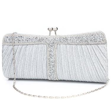 Imagem de YOJOY Bolsas de mão com strass para mulheres, bolsas e bolsas formais para festas de casamento, formatura, bolsas de dinheiro, A - prata