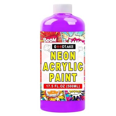 Imagem de GOODTAKE Tinta que brilha no escuro | 500 ml) tintas acrílicas neon para tecido, tela, rocha | Tinta acrílica fluorescente para arte externa e interna, artesanato e decoração | Luz negra - Longa