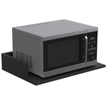 Imagem de Suporte/prateleira preta para microondas em MDF laminado Suporta até 10kilos-Adequado para cozinha, armazenamento de garrafas de especiarias(Cor preto)