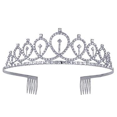 Imagem de Tiara de casamento de strass de cristal com pente para noivas, princesas, rainhas, coroação, festa de aniversário, coroa de prata para meninas e mulheres, festa de carnaval, celebração de férias para