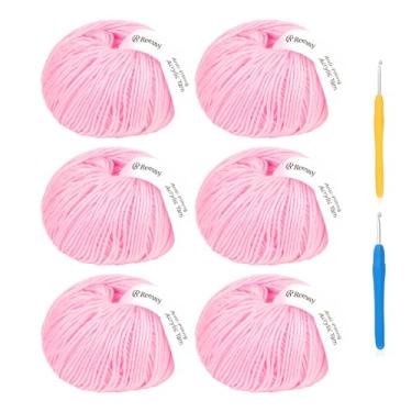 Imagem de Reessy Fio de acrílico para crochê – Pacote com 6 unidades de 50 g – Acrílico puro antibolinhas – Peso DK macio (CYC #3), fio de crochê fácil para iniciantes, brinquedos, cachecóis e artesanato (rosa)