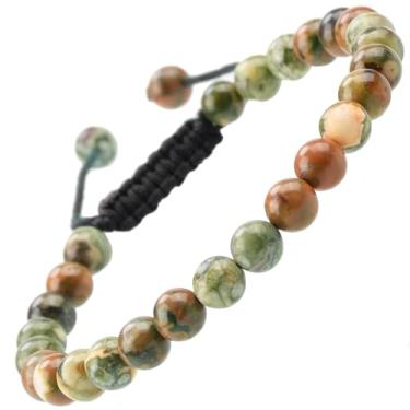 Imagem de MASSIVE BEADS Pulseira Artesanal Ajustável Com Contas Maciças E Pedras Semipreciosas Naturais (Jaspe Verde Da Floresta Tropical, 6 Mm)