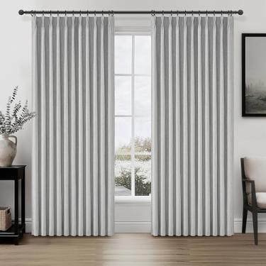 Imagem de Cortinas blackout cinza claro 177,8 cm plissadas para porta de vidro deslizante conjunto de 2 painéis, cortina longa viral de 96 polegadas para quarto, cortinas pesadas térmicas grandes (L70 x C 96 x