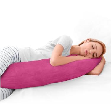 Imagem de Travesseiro De Corpo 135x48 cm + Capa Com Zíper Removivel Camurça Macio Cores (Pink)