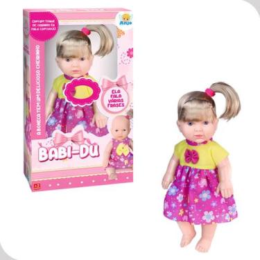 Imagem de Boneca Babi-Du 34cm Cabelo Loiro com Frases e Roupa Infantil Fofa - AN