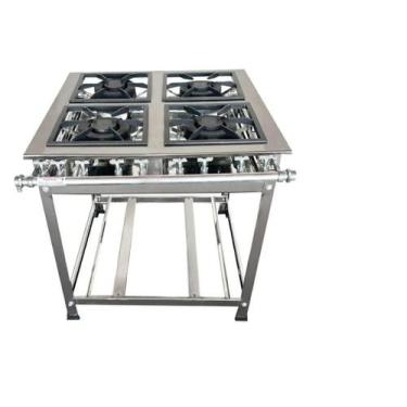 Imagem de Fogão Industrial 4 Bocas Duplas 40x40 P8 em Aço Inox Leona - Mr Fogões