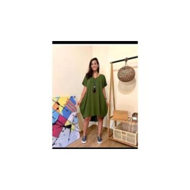 Imagem de Vestido mullet com manga  curta e bolso - Neide modas, Verde militar, 