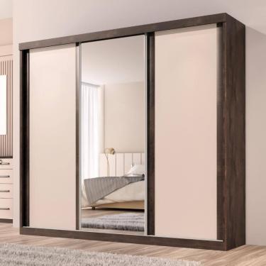 Imagem de Guarda Roupa Casal Sevilha 3 Pts Correr 6 Gav C/ Porta Espelho Inteiro Moldura Alumínio