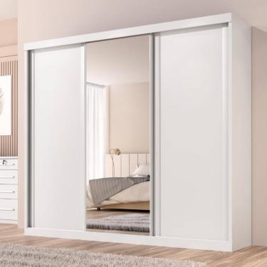 Imagem de Guarda Roupa Casal Sevilha 3 Pts Correr 6 Gav C/ Porta Espelho Inteiro Moldura Alumínio