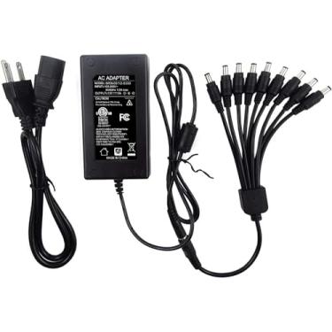 Imagem de TIGERSECU Adaptador de alimentação para câmera de segurança com divisor de energia de 9 vias, fonte de alimentação de 12V 5A 100V-240V, compatível com câmeras Lorex, Samsung, Q-See, Night Owl, Swann e Annke