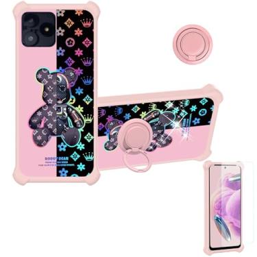 Imagem de jioeuinly Capa compatível com Foxx FOXXD A65L [com protetor de tela de vidro temperado][PC rígido + silicone macio][suporte para anel] [luz refletora colorida] IMDF-JXX