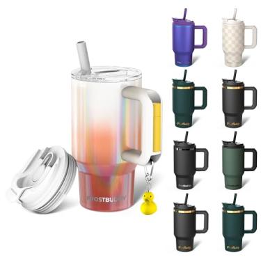 Imagem de Thicc Buddy - Copo de aço inoxidável isolado a vácuo de 473 ml com tampa e canudo para água - Caneca de viagem compatível com porta-copos - Presentes para mulheres e homens Ele Ela