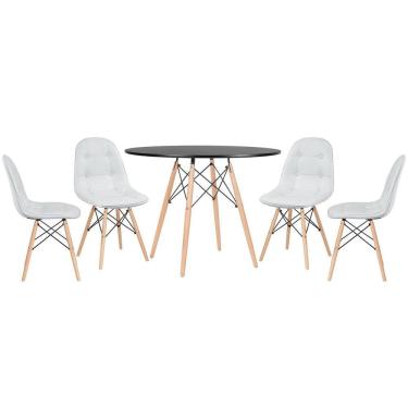 Imagem de Mesa Redonda Eames 100 Cm Preto + 4 Cadeiras Estofadas Eiffel Botonê Cinza Claro Cinza Claro