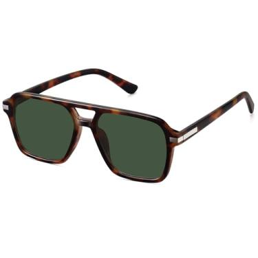 Imagem de Fozono Óculos de sol aviador retrô para mulheres e homens, quadrados, clássicos, anos 70, 80, 90, vintage, ponte, aviadores FZN813, Tartaruga/Lente verde, Standard