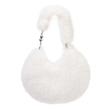 Imagem de LA CARRIE Bolsa feminina de pele sintética felpuda, bolsas de ombro fofas Y2k para o inverno, Branco, One Size