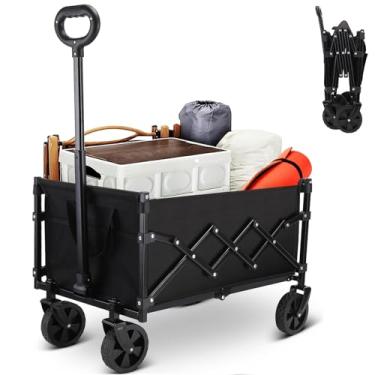 Imagem de Carrinho de jardim multifuncional dobrável para serviço pesado, com rodas leve prático carrinho de compras adequado para esportes de jardim de praia e camping (preto)