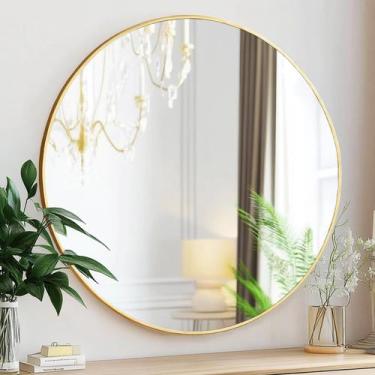 Imagem de Moldura de metal Mirror Sunniry Gold Circle de 50 cm para banheiro