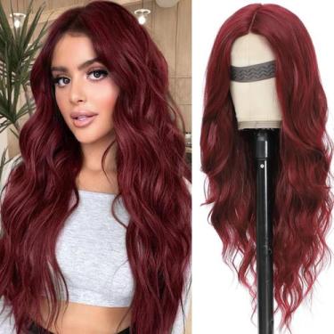 Imagem de Peruca BEAUTIFA Burgundy Wavy 66cm Sintética Resistente ao Calor
