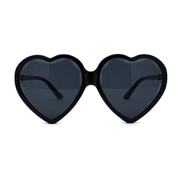 Imagem de Óculos de sol femininos grandes com lentes chanfradas em formato de coração, Todo preto, 5 9/16" (141mm) x 2 1/2" (62mm)