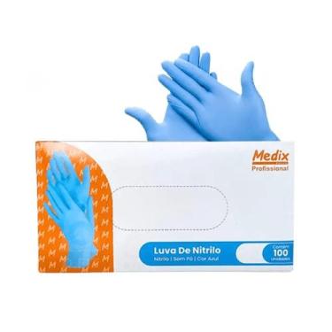 Imagem de Luva Nitrílica Descartável Azul G Com 100un Sem Pó Medix