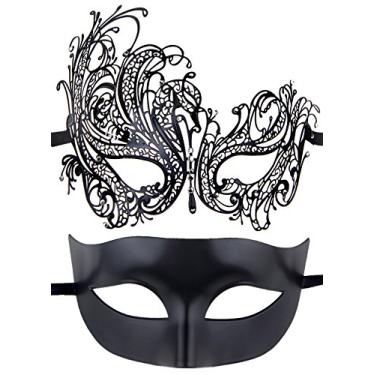 Imagem de IETANG Máscara para casal meia máscara veneziana máscara de baile acessório de fantasia de festa, Preto, One size fits most