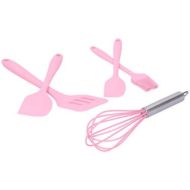 Imagem de Yctze Espátula de Cozinha de Silicone de 5 Peças Com Raspador de Panificação Resistente Ao Calor e Batedor de Ovos - Utensílios de Cozinha Em Rosa (Rosa)