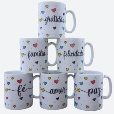 Imagem de Jogo 6 canecas 300ml Frases Motivacionais - Kit Porcelana
