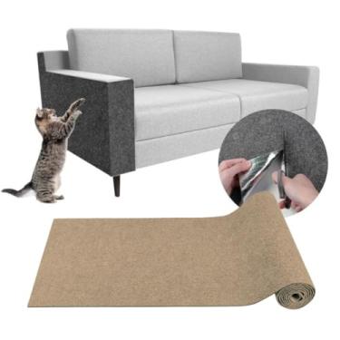 Imagem de Tapete Arranhador Pet Gatos Cama Box e Canto De Sofá Protetor de Sofá, Autoadesivo, Cortável e Antiestresse | Protege Móveis, Portas e Paredes KAMUFLE (Caqui)