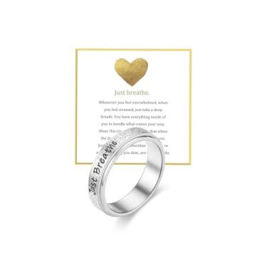Imagem de phaxud Just Breathe Anel feminino de aço inoxidável Fidget Spinner Anéis Inspiradores Esperança Anéis Giratórios Ansiedade Joia Presente para Ela, Aço inoxidável, Sem pedra preciosa