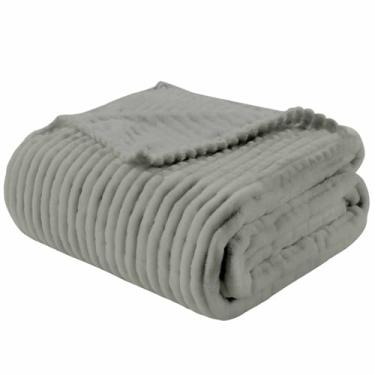 Imagem de Cobertor de flanela listrado de lã cor pura cinza cobertores decorativos, padrão monocromático, arte macia, aconchegante, cobertor leve para sofá, cama, 101,6 x 127 cm