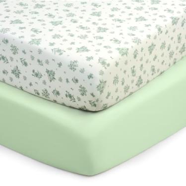 Imagem de UOMNY Lençol de berço, lençol de berço de flor verde para berço padrão e colchões, berçário, lençol de cama para meninos e meninas, 1 pacote com 1 lençol infantil